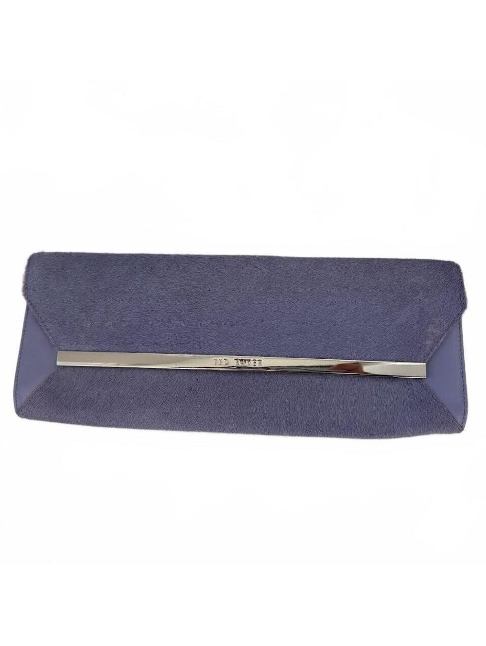 Ted Baker Purple Cow Hair Leather Clutch Bag with Floral Interior